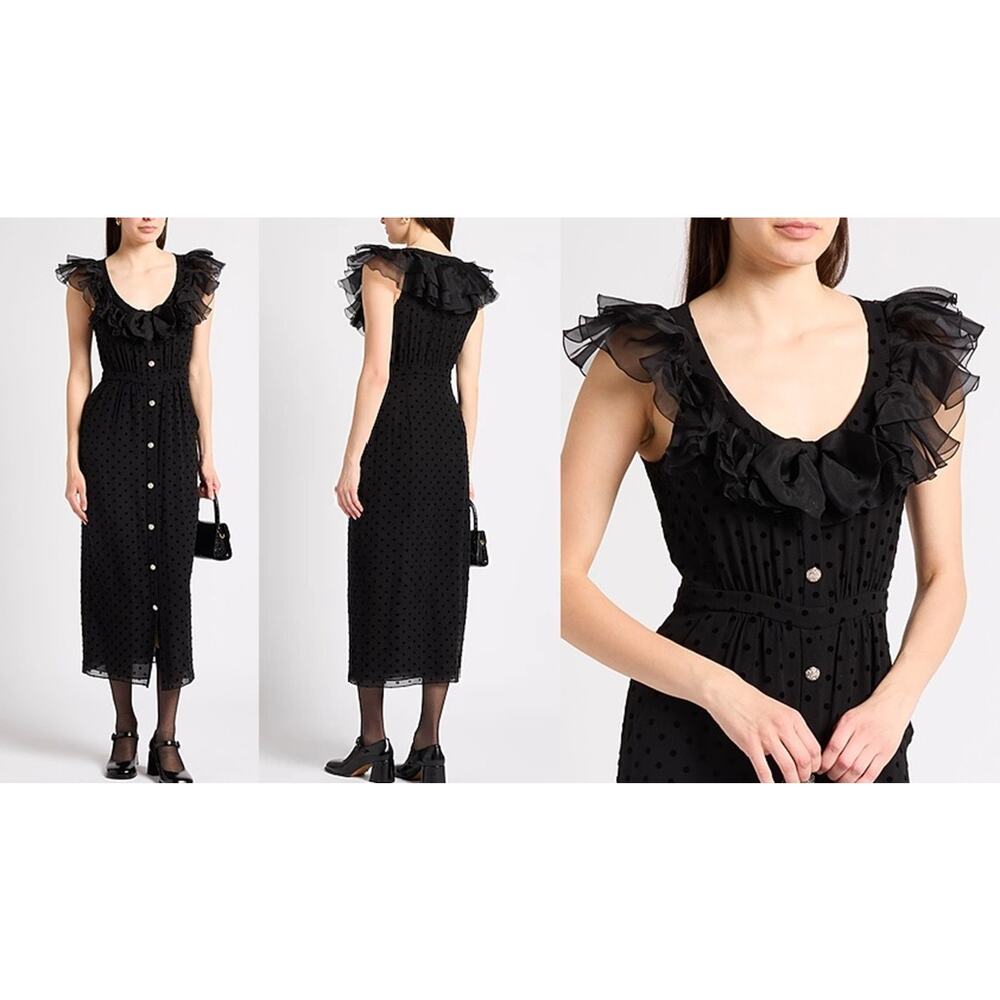 Alessandra Rich Women's Silk/Lace Polka Dot Midi Dress Black Sz 38 US Sz 2 - Picture 10 of 11